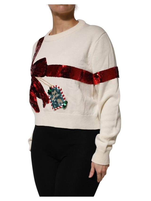 Dolce & Gabbana Dolce & Gabbana Women's White Sequined Crew Neck Pullover Sweater - 2