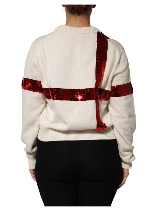 Dolce & Gabbana Dolce & Gabbana Women's White Sequined Crew Neck Pullover Sweater - 3
