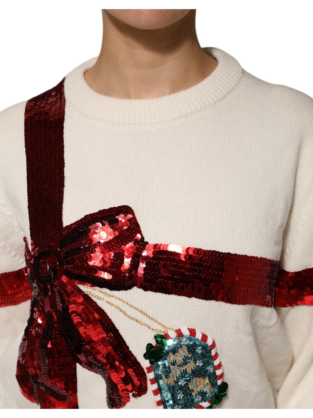 Dolce & Gabbana Dolce & Gabbana Women's White Sequined Crew Neck Pullover Sweater - 4