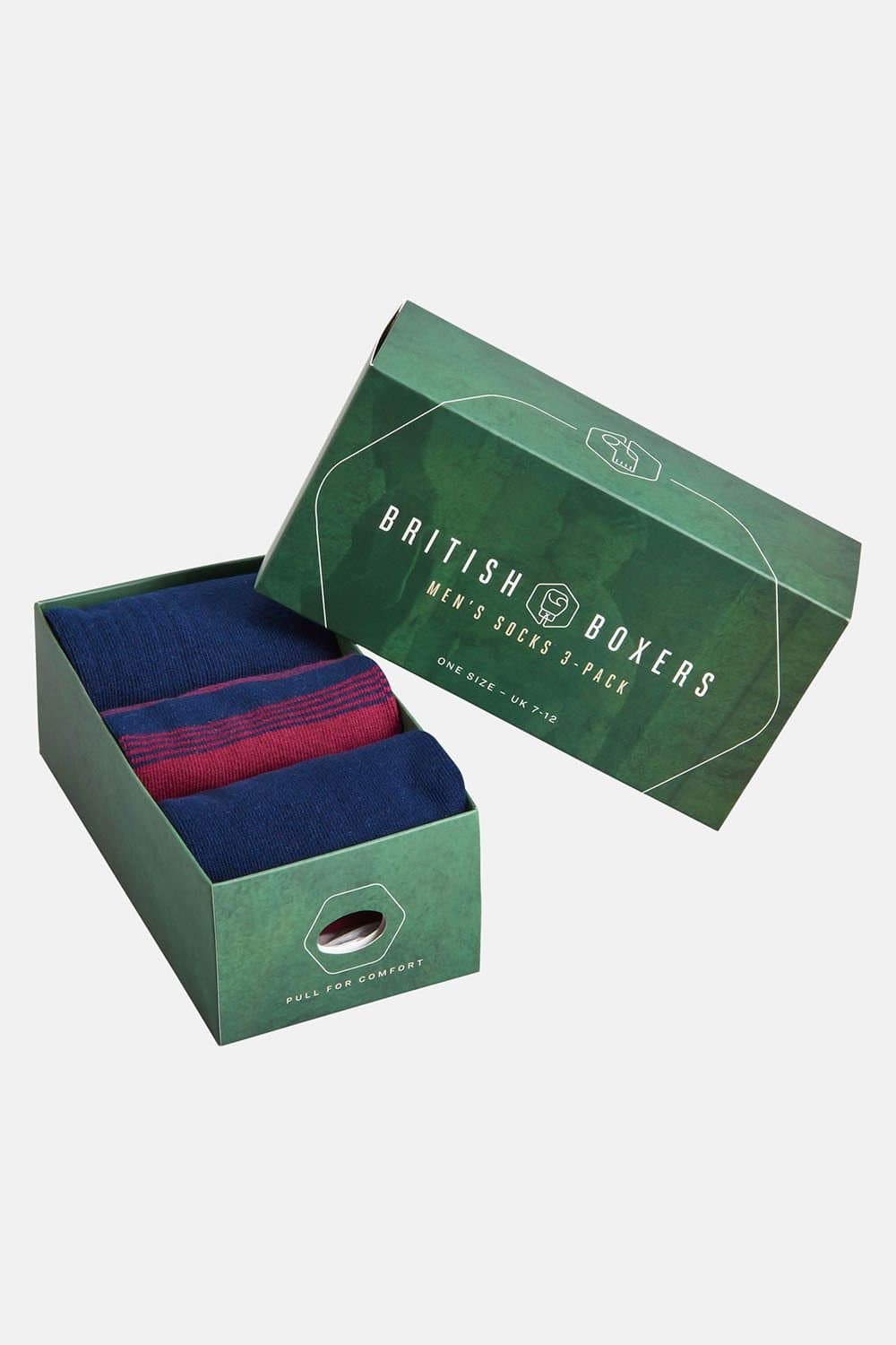 British Boxers British Boxers Men's Three-Pair "Ankle" Sock Gift Box in Dark Blue