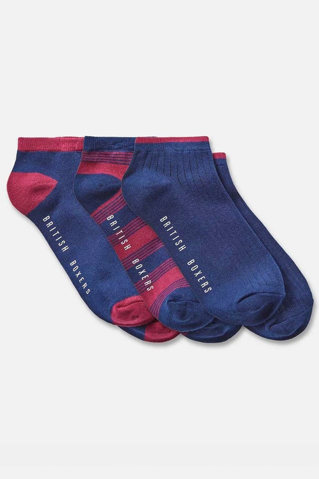 British Boxers British Boxers Men's Three-Pair "Ankle" Sock Gift Box in Dark Blue - 2