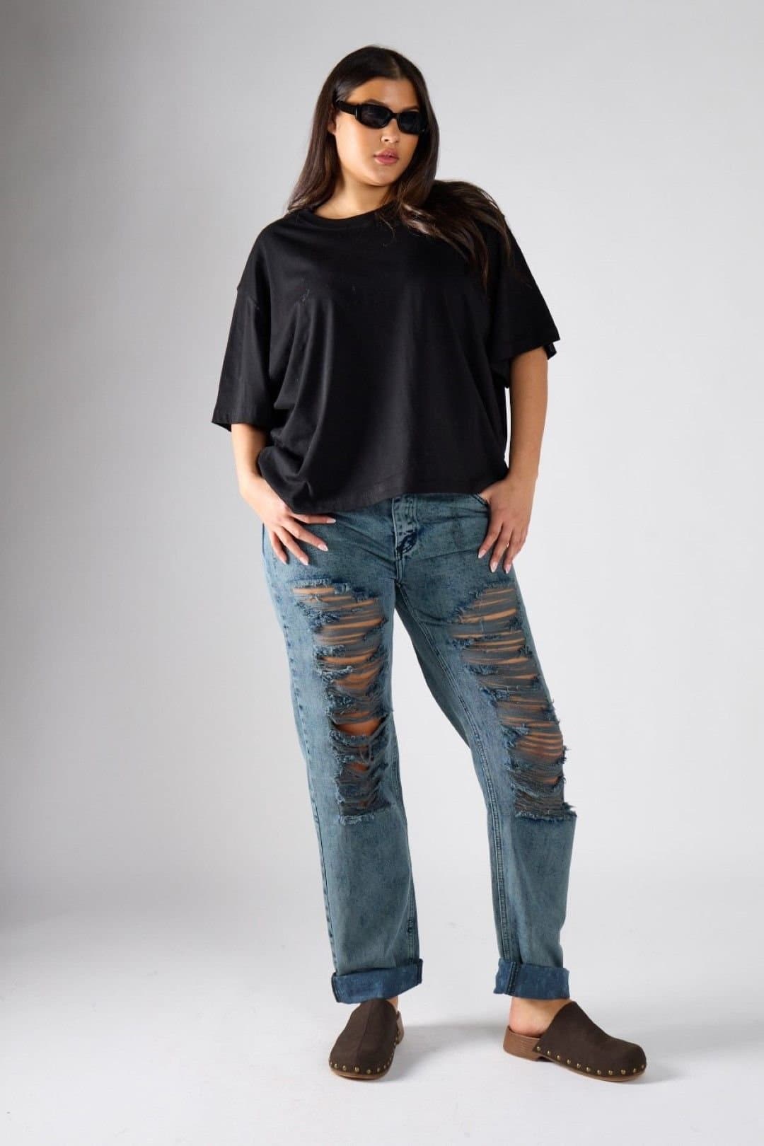 Shnoo Shnoo Grey Distressed Straight-Leg Jeans for Women