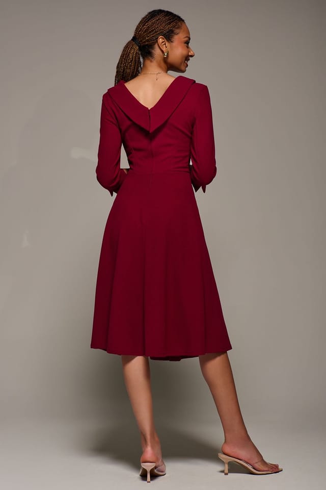 Jolie Moi Jolie Moi Women's Roll Neck Fit & Flare Midi Dress in Dark Red - 2