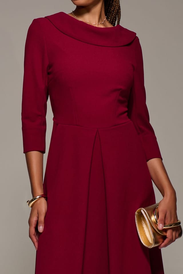 Jolie Moi Jolie Moi Women's Roll Neck Fit & Flare Midi Dress in Dark Red - 3