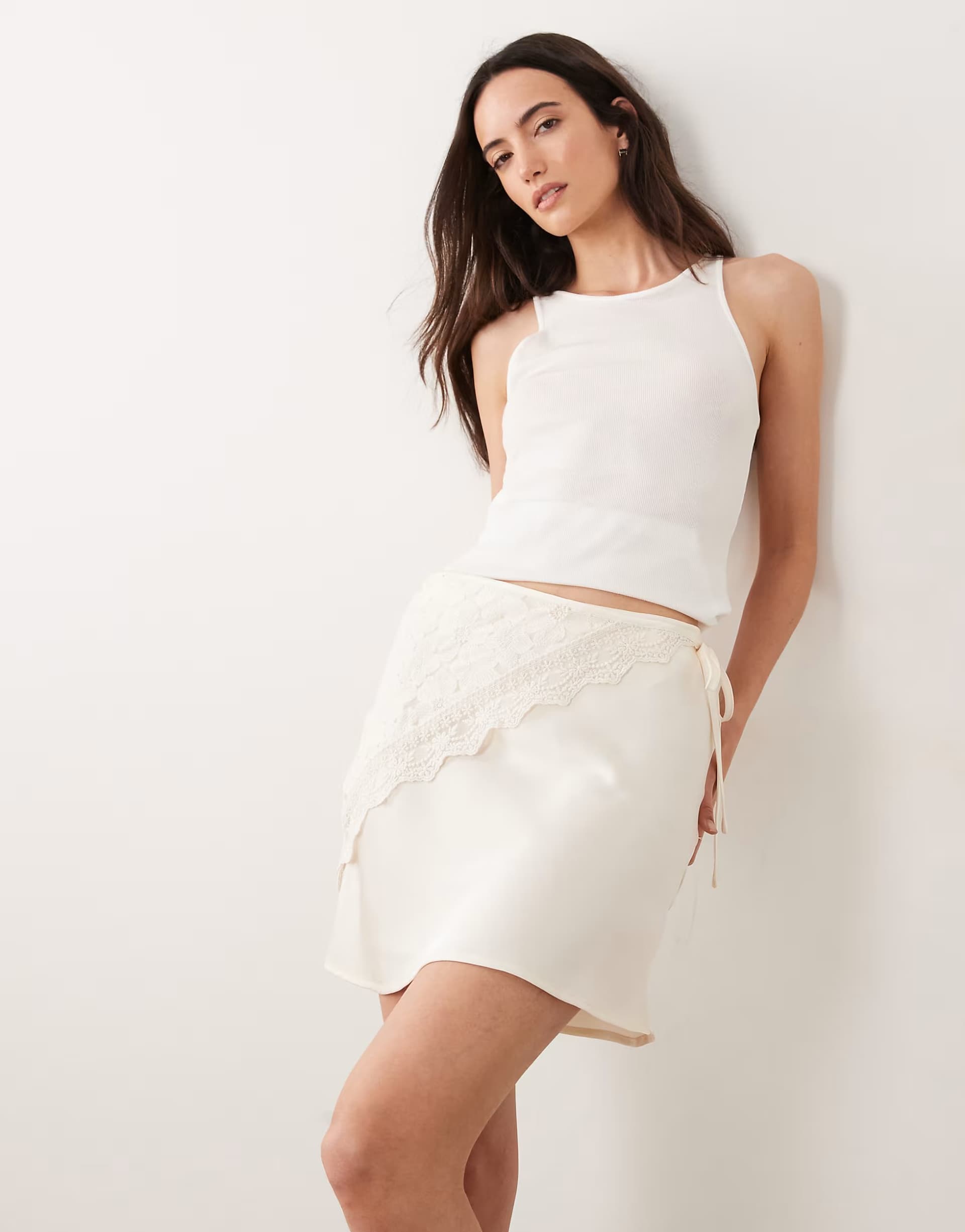 ASOS Vila satin mini skirt with detachable waist scarf in cream