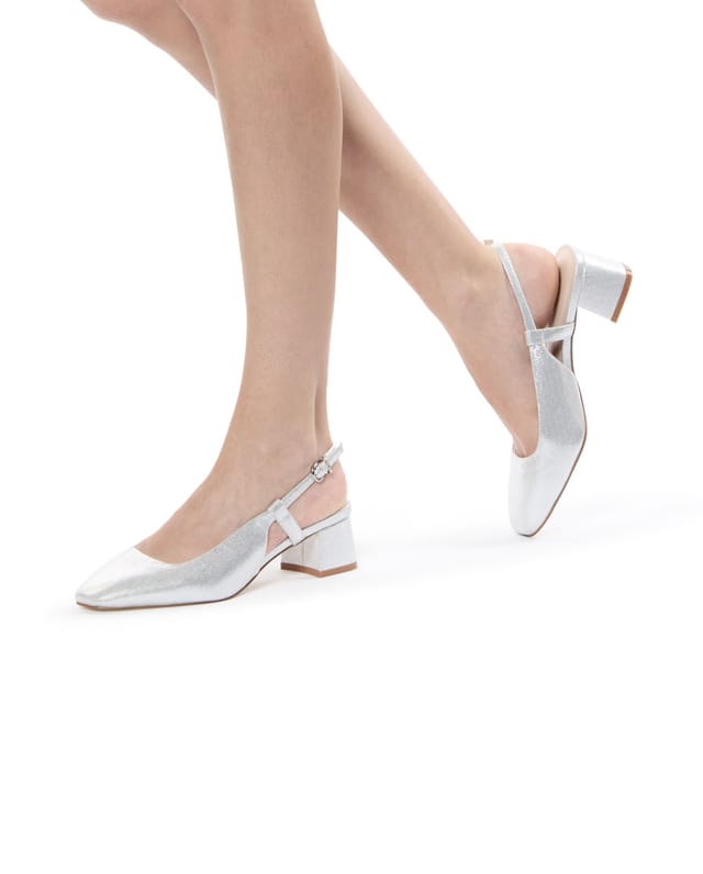 Paradox London Paradox London Women's Tracy' Square Toe Block Heel Slingback Shoes in Silver - 2