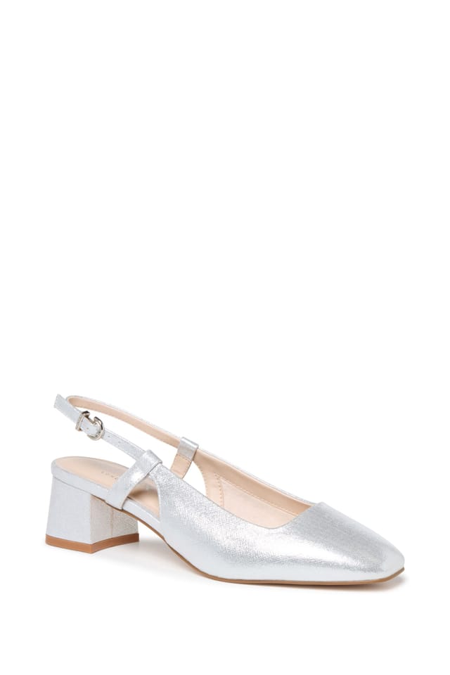 Paradox London Paradox London Women's Tracy' Square Toe Block Heel Slingback Shoes in Silver - 3