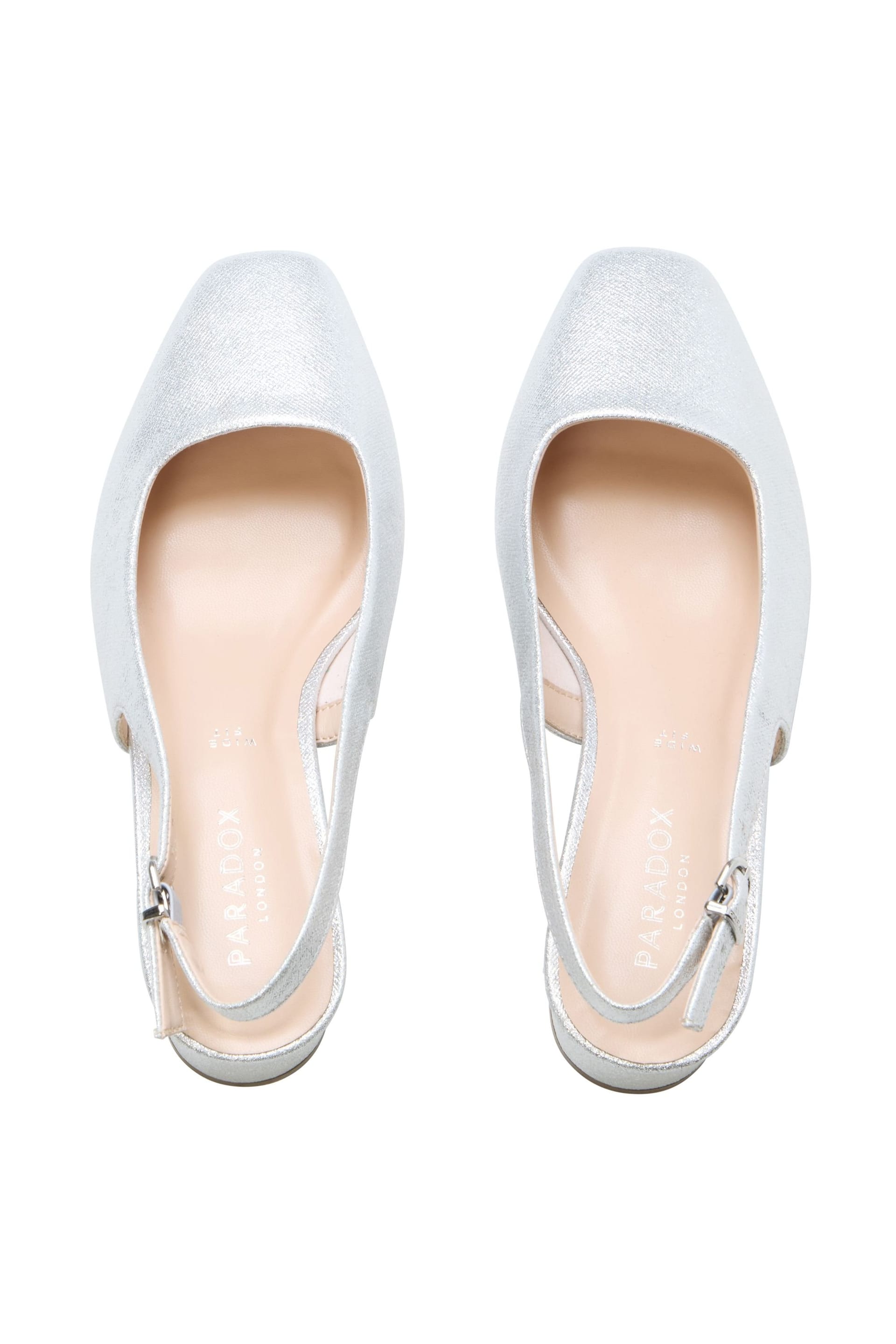 Paradox London Paradox London Women's Tracy' Square Toe Block Heel Slingback Shoes in Silver - 4