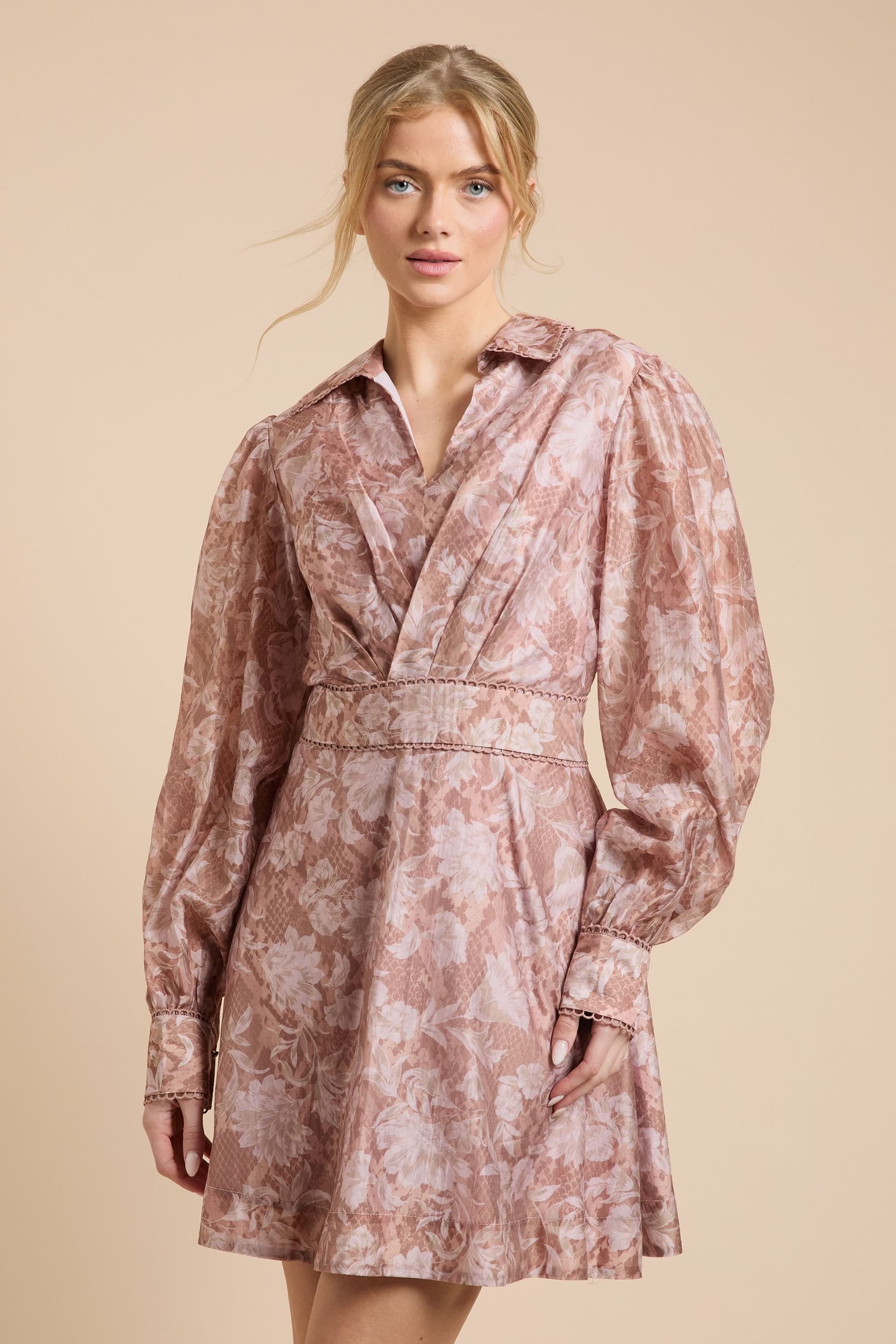 Oasis Oasis Women's Wrap Detail Pleated Mini Shirt Dress in Pink