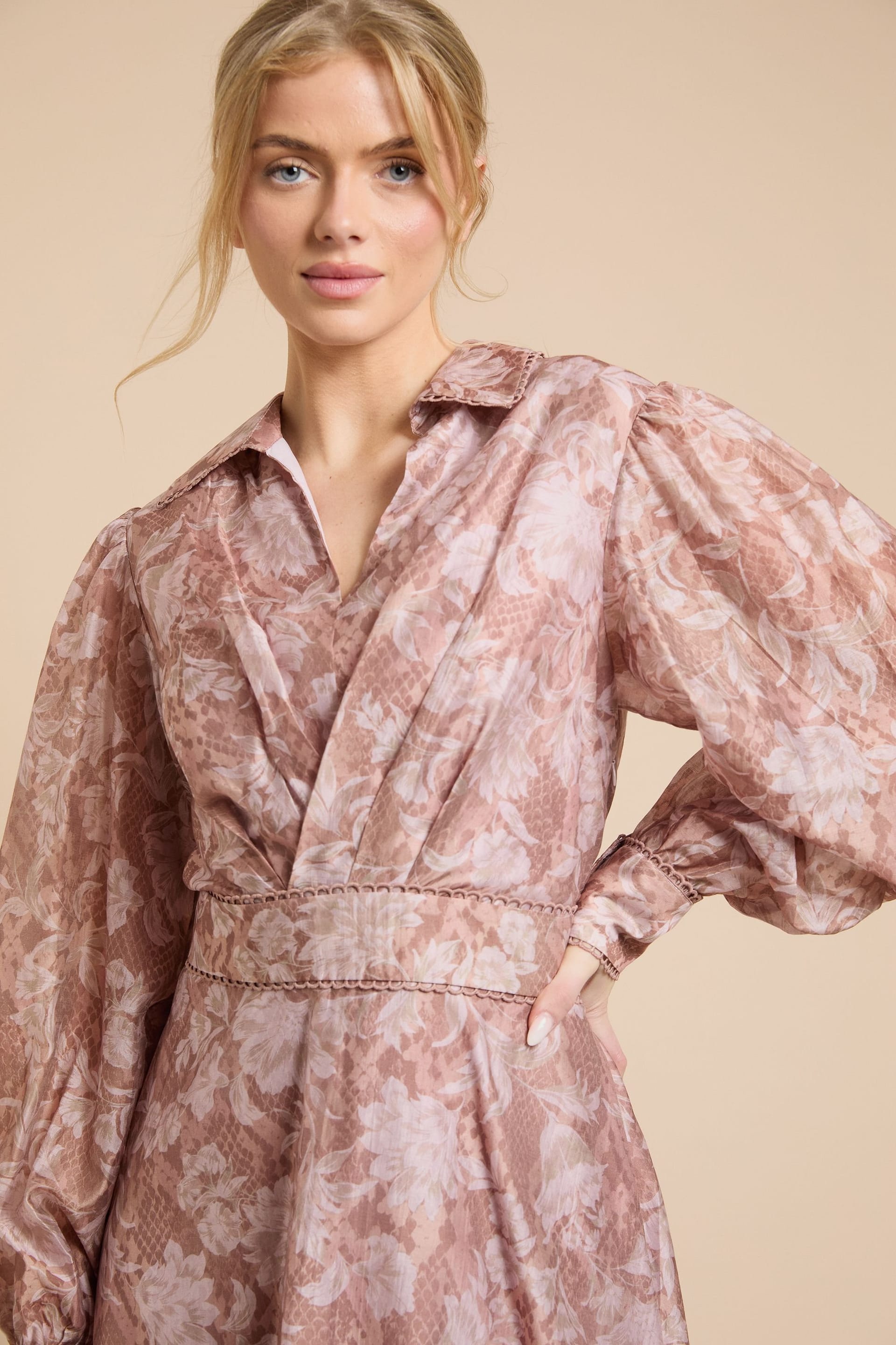 Oasis Oasis Women's Wrap Detail Pleated Mini Shirt Dress in Pink - 4
