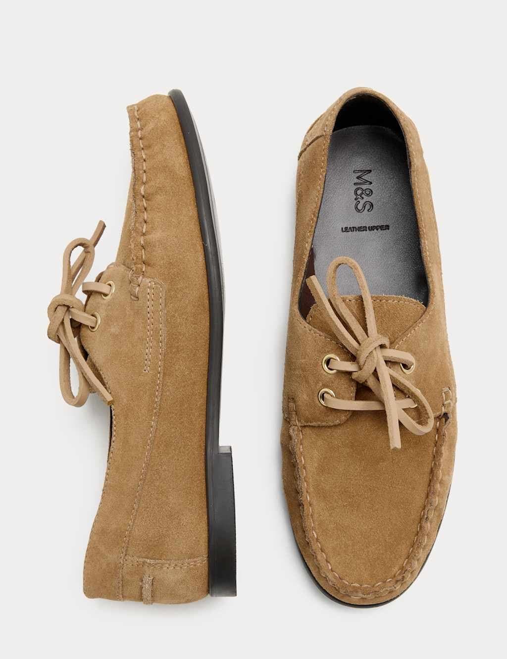 Marks & Spencer M&S Suede Lace Up Flat Boat Shoes Sand