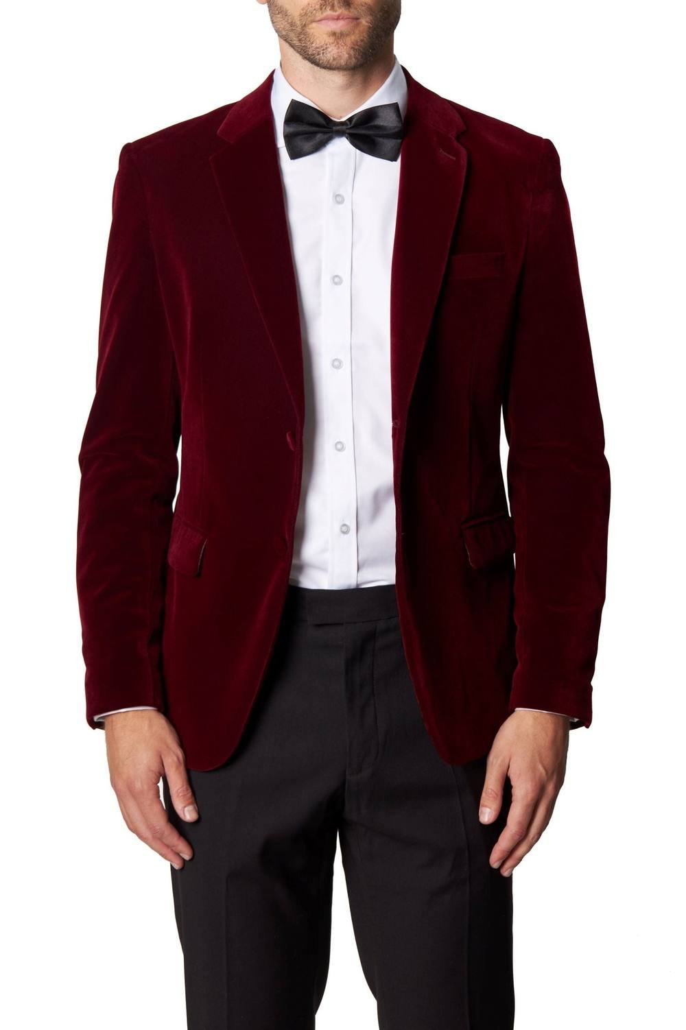 XPOSED XPOSED Men's GARY Velvet Blazer - Stylish & Versatile in Maroon - 3