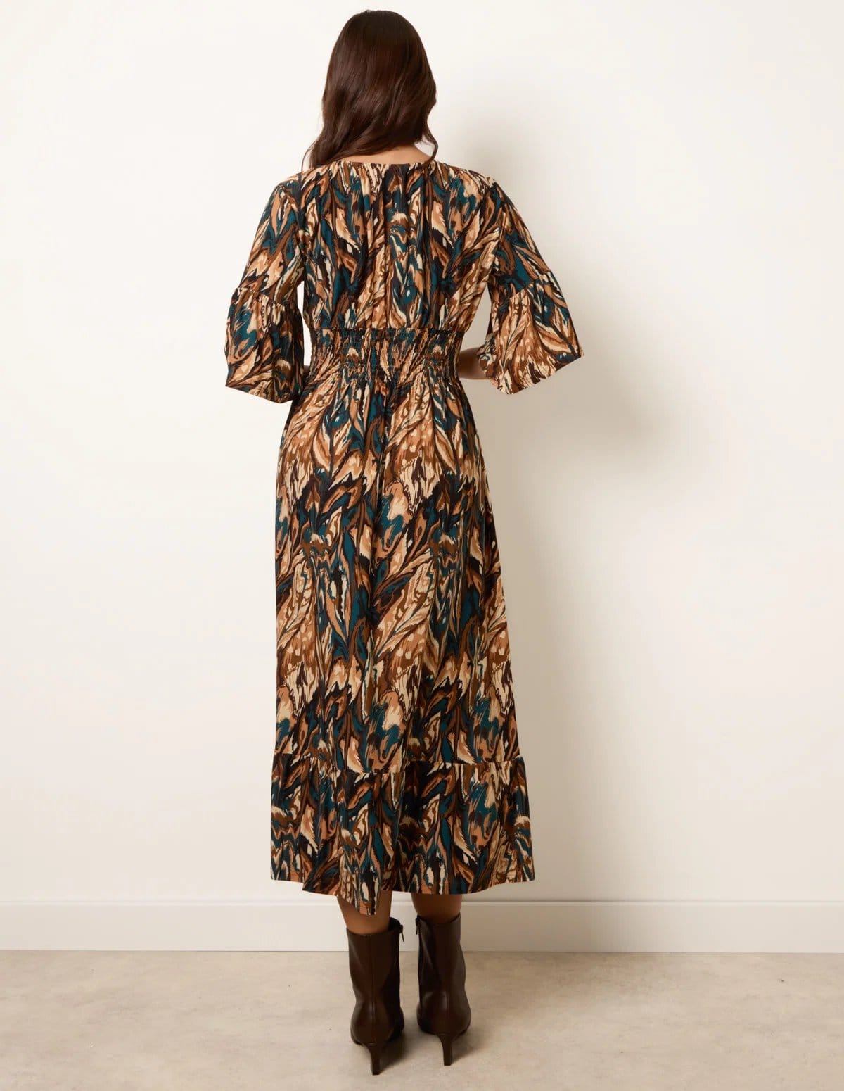 Blue Vanilla Elasticated Shirred Waist V Neck Midi Dress - 4