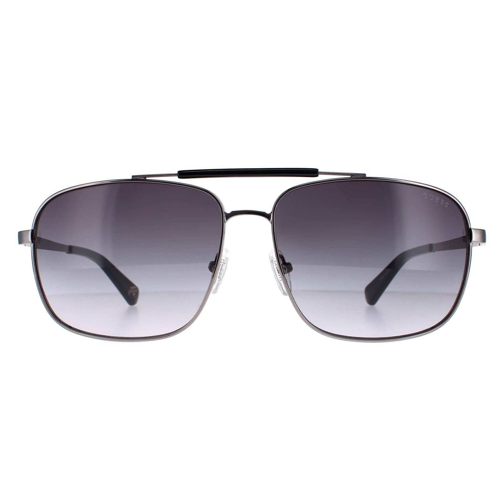 GUESS Guess Men's Aviator Shiny Gunmetal Smoke Gradient GU5210 in Grey