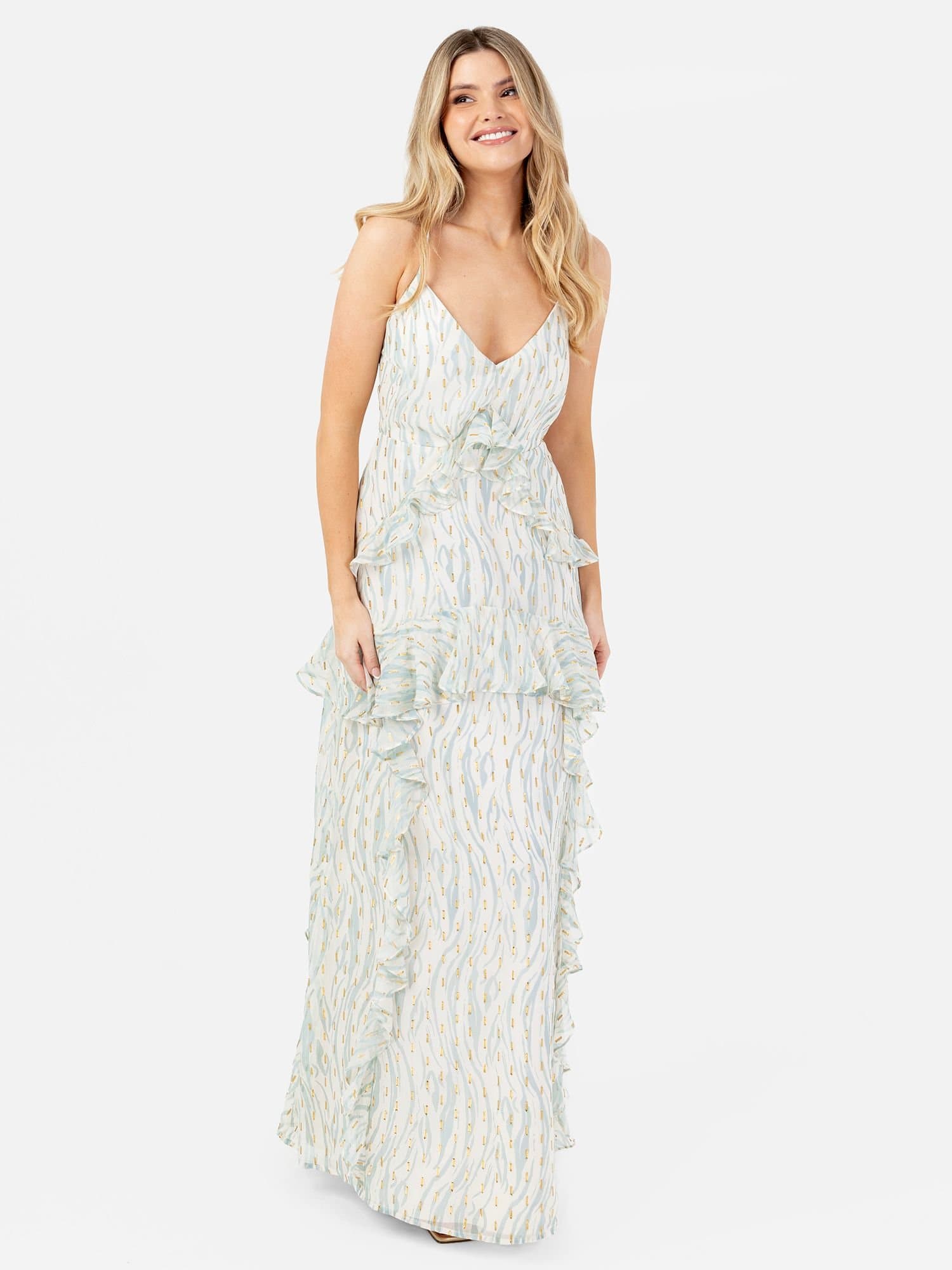 Anaya with Love Anaya with Love Women's Strappy Cross Back Ruffle Maxi Dress