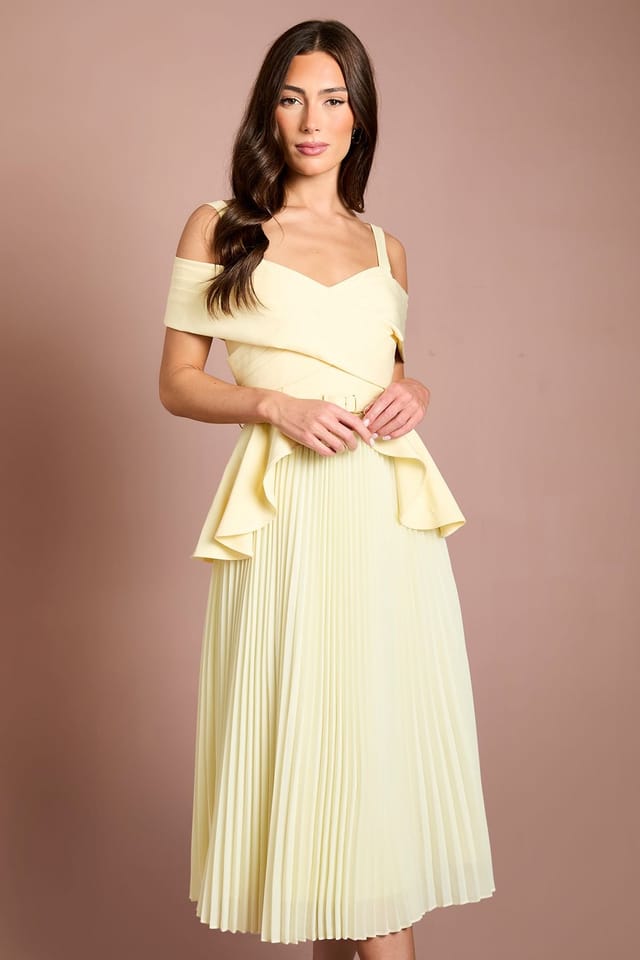 Coast Coast Women's Bardot Pleated Crepe Midi Dress in Lemon - 2