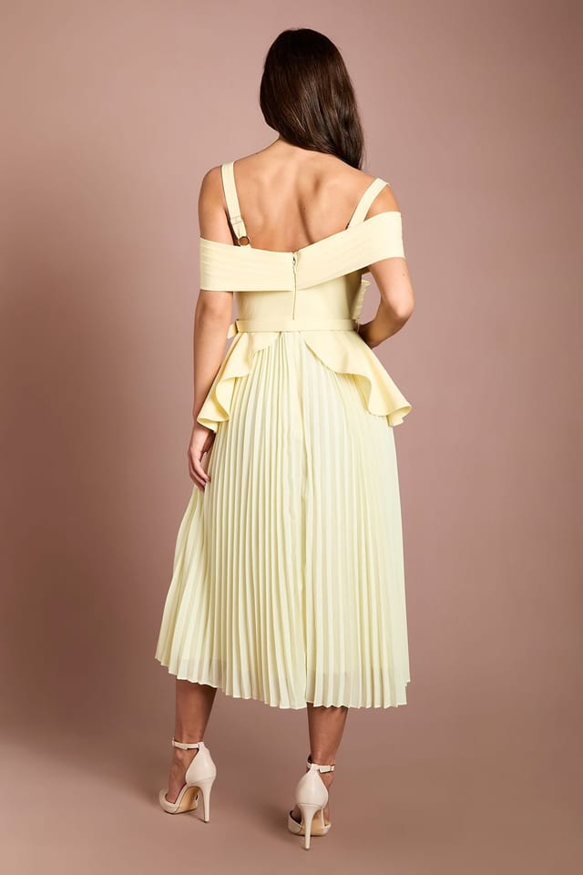 Coast Coast Women's Bardot Pleated Crepe Midi Dress in Lemon - 3