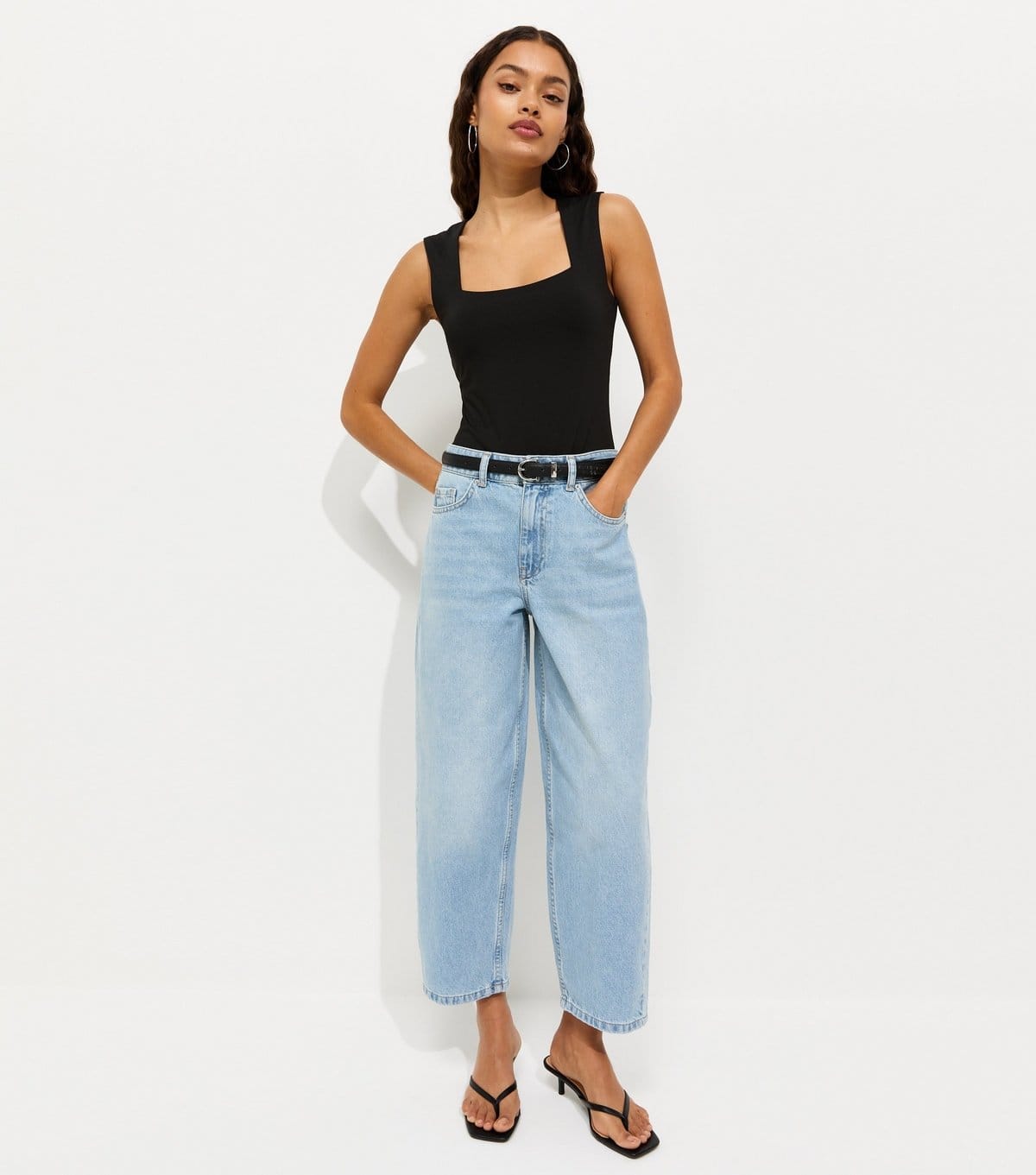 New Look Light Blue Cotton Tapered Ankle Jeans For Petite Women