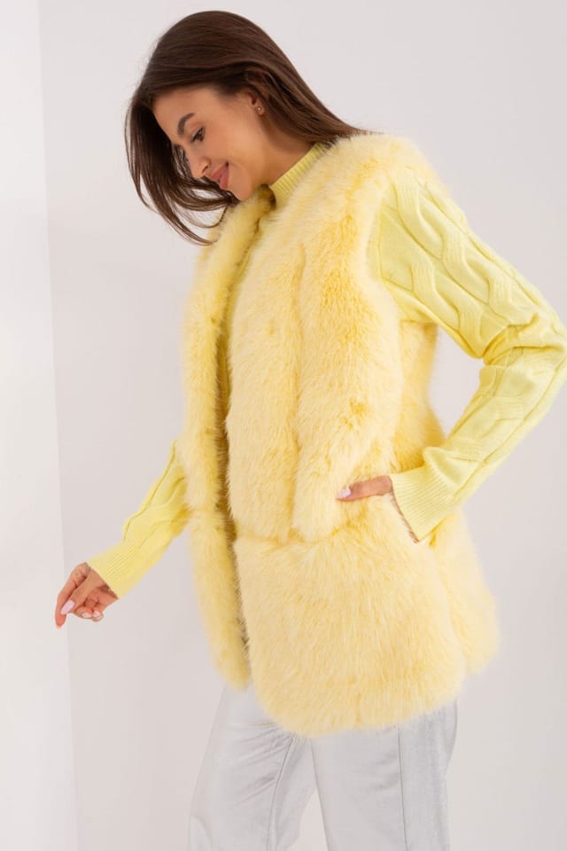 Love Lace Love Lace Women's Soft Polyester Faux Fur Vest With Pockets Style 186702 in Yellow - 2