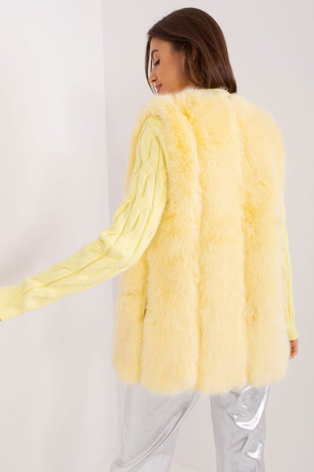 Love Lace Love Lace Women's Soft Polyester Faux Fur Vest With Pockets Style 186702 in Yellow - 3
