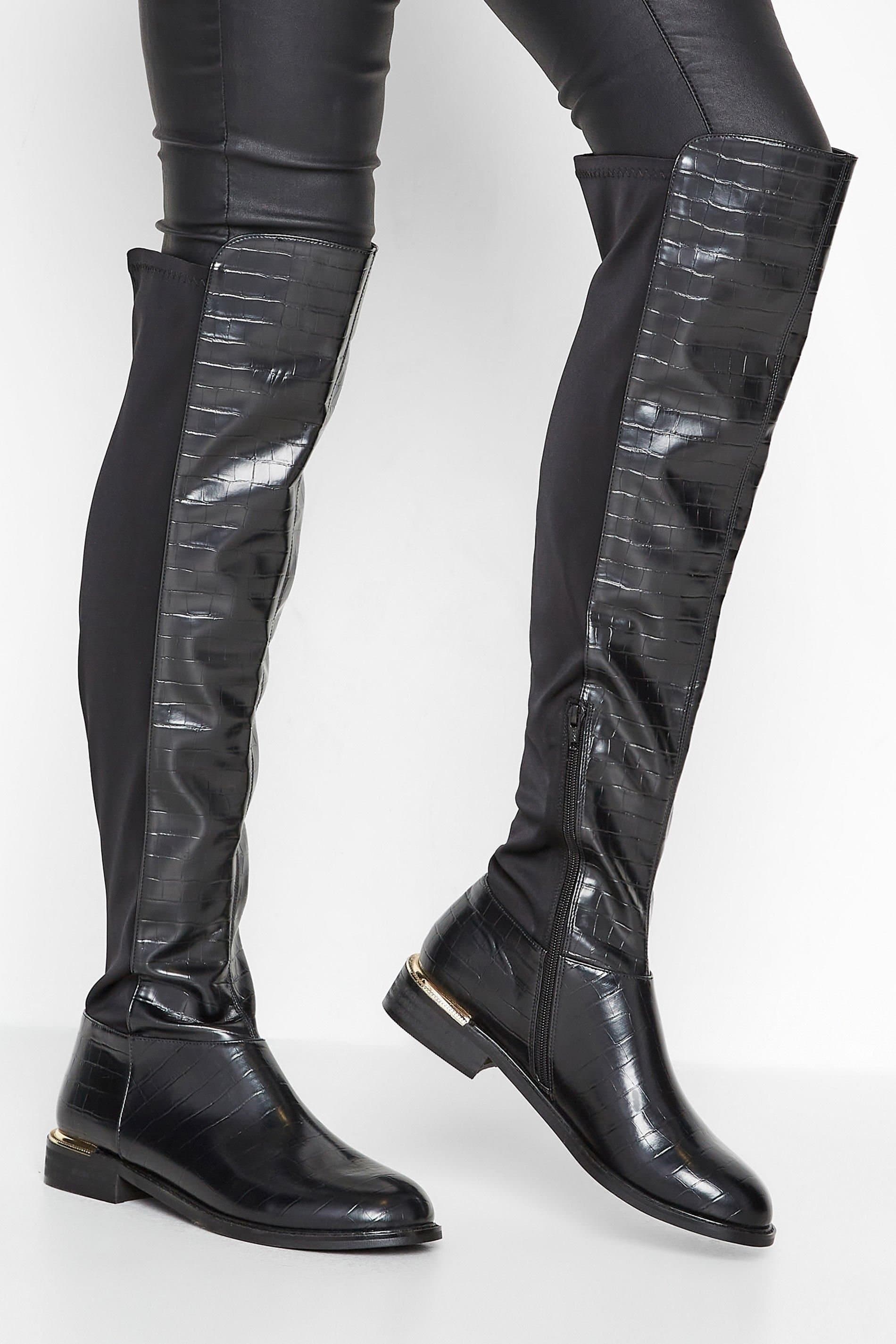Long Tall Sally Long Tall Sally Black Faux Leather Croc Boots