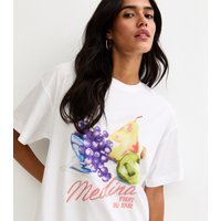 New Look Women's White Cotton Fruit Print Oversized T-Shirt New Look - 1