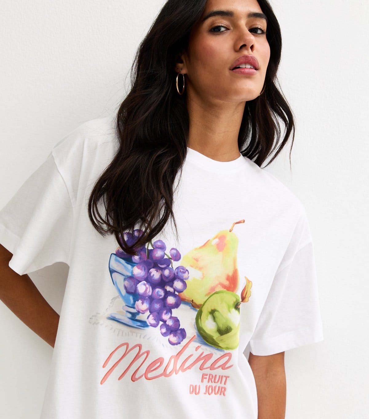 New Look White Cotton Fruit Print Oversized T-Shirt