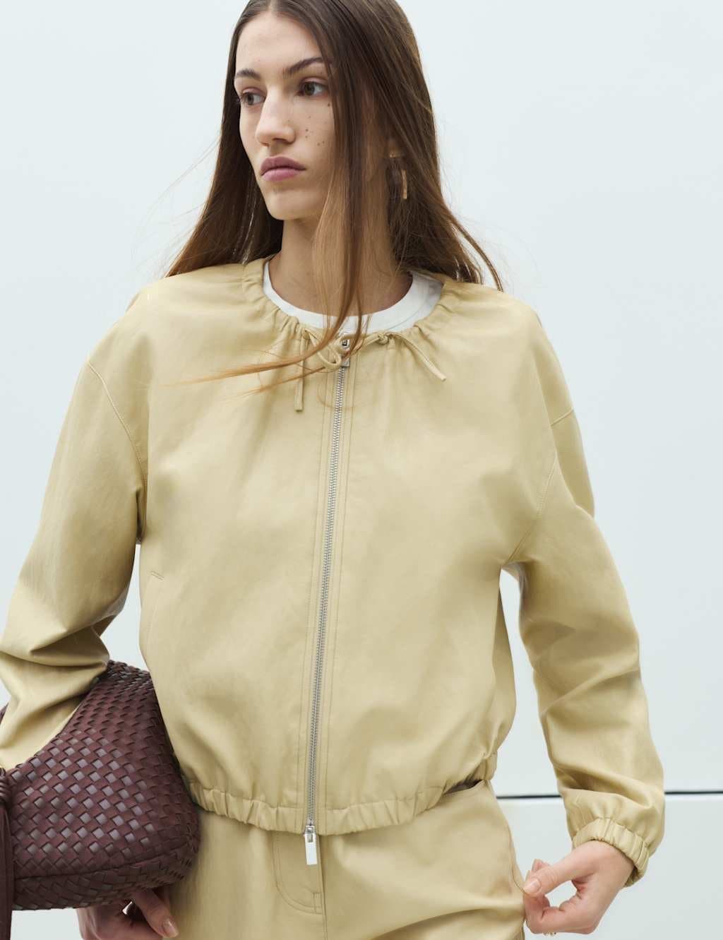 Marks & Spencer M&S Faux Leather Neck Tie Bomber Jacket Soft Yellow