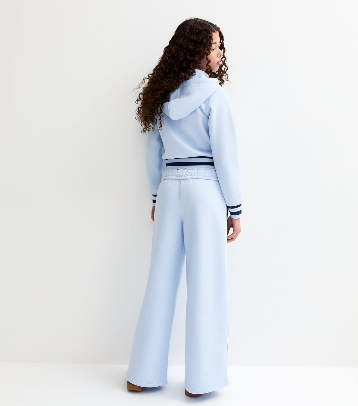 New Look Girls' Light Blue Fold Over Waistband Super Wide Leg Joggers New Look - 4