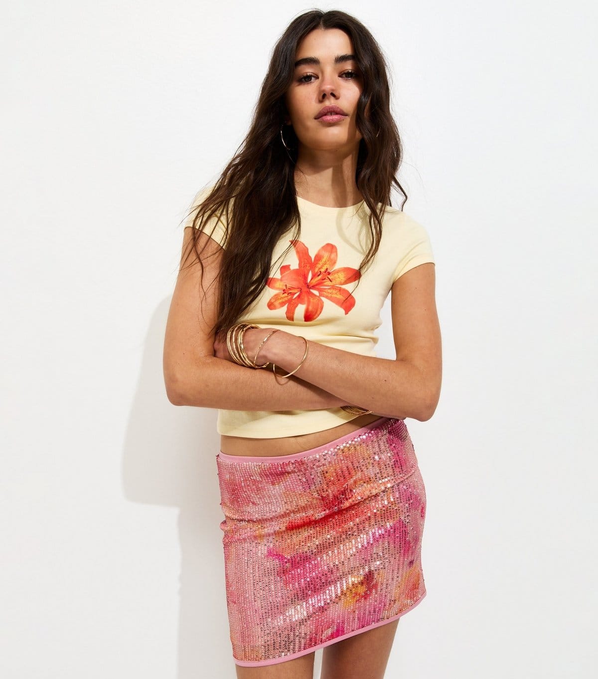 New Look Pink Sequin Printed Mini Skirt