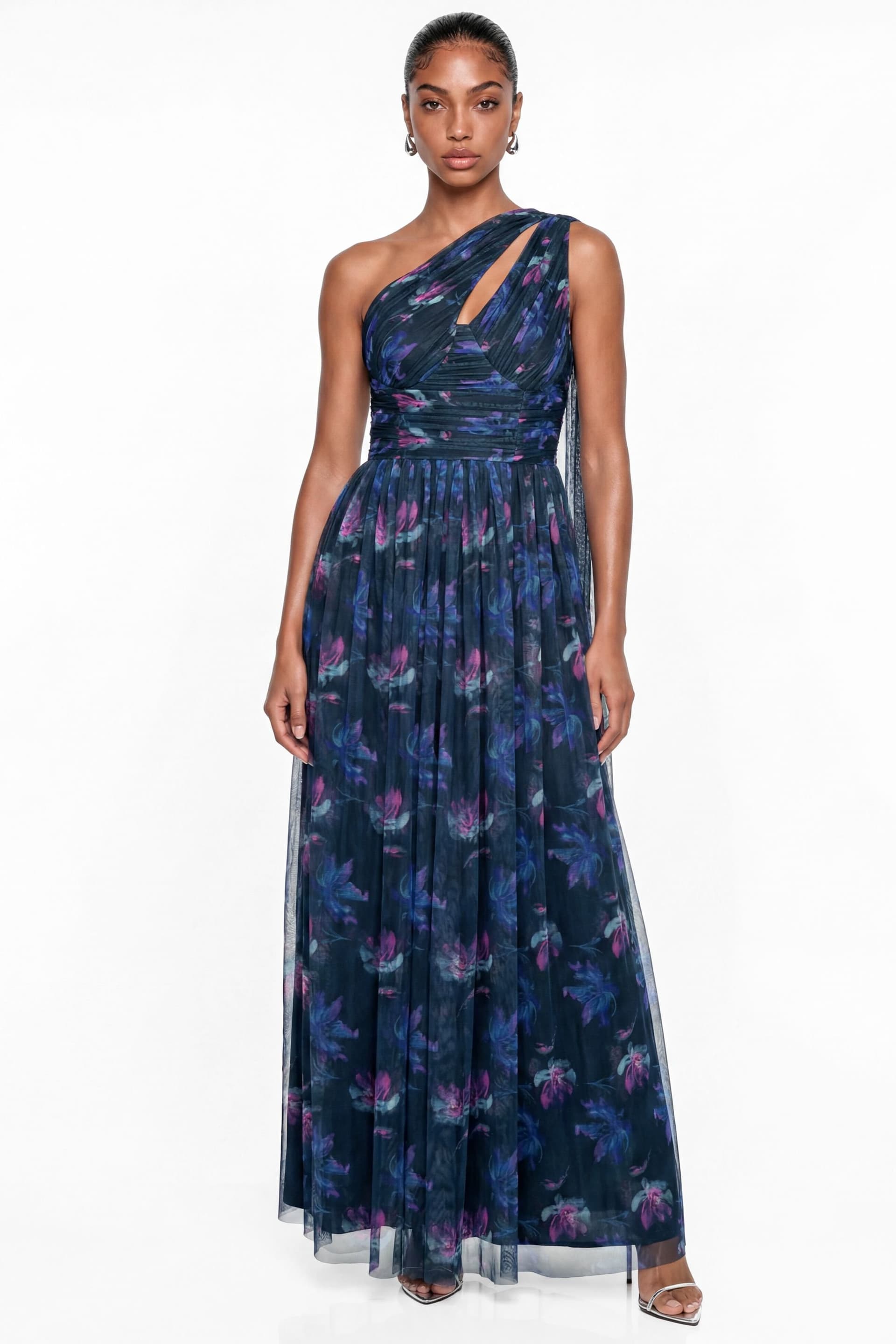 Anaya with Love Anaya with Love Women's Floral Print One Shoulder Maxi Dress in Dark Navy