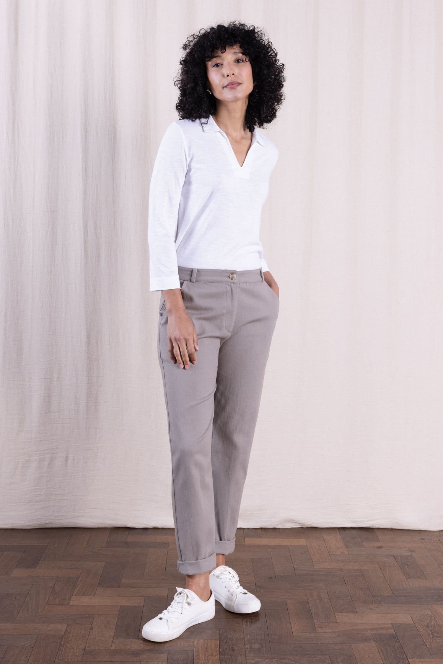 Nomads Clothing Nomads Clothing Women's Women Cotton Drill Slim Leg Trousers in Stone