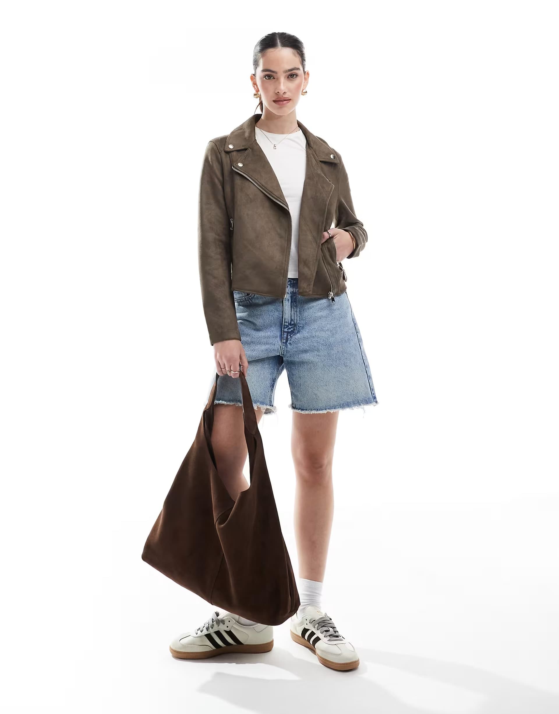 ASOS Vero Moda faux leather biker jacket with washed effect in chocolate