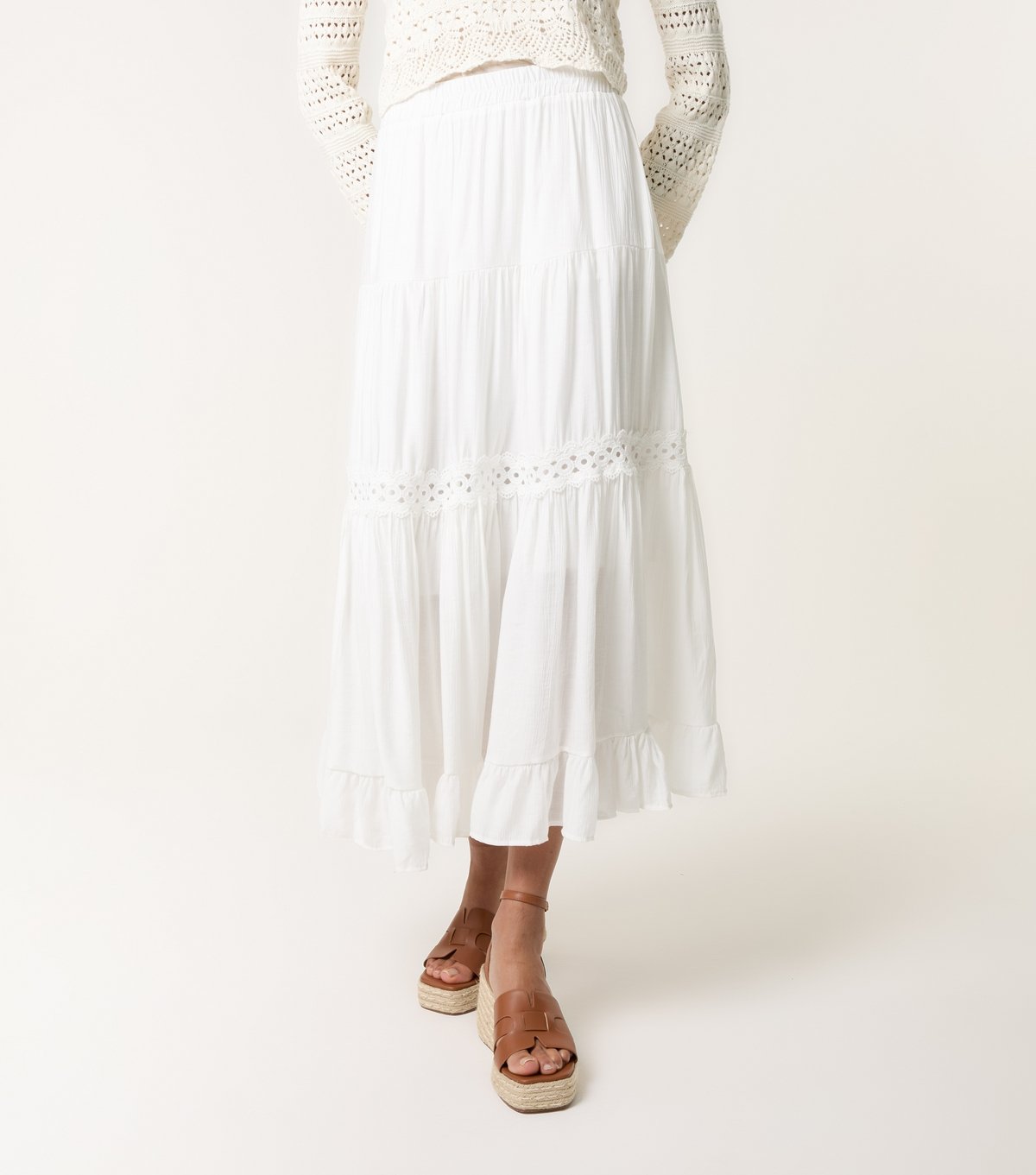 Blue Vanilla Women's White Lace Trim Tiered Skirt Blue Vanilla New Look - 2