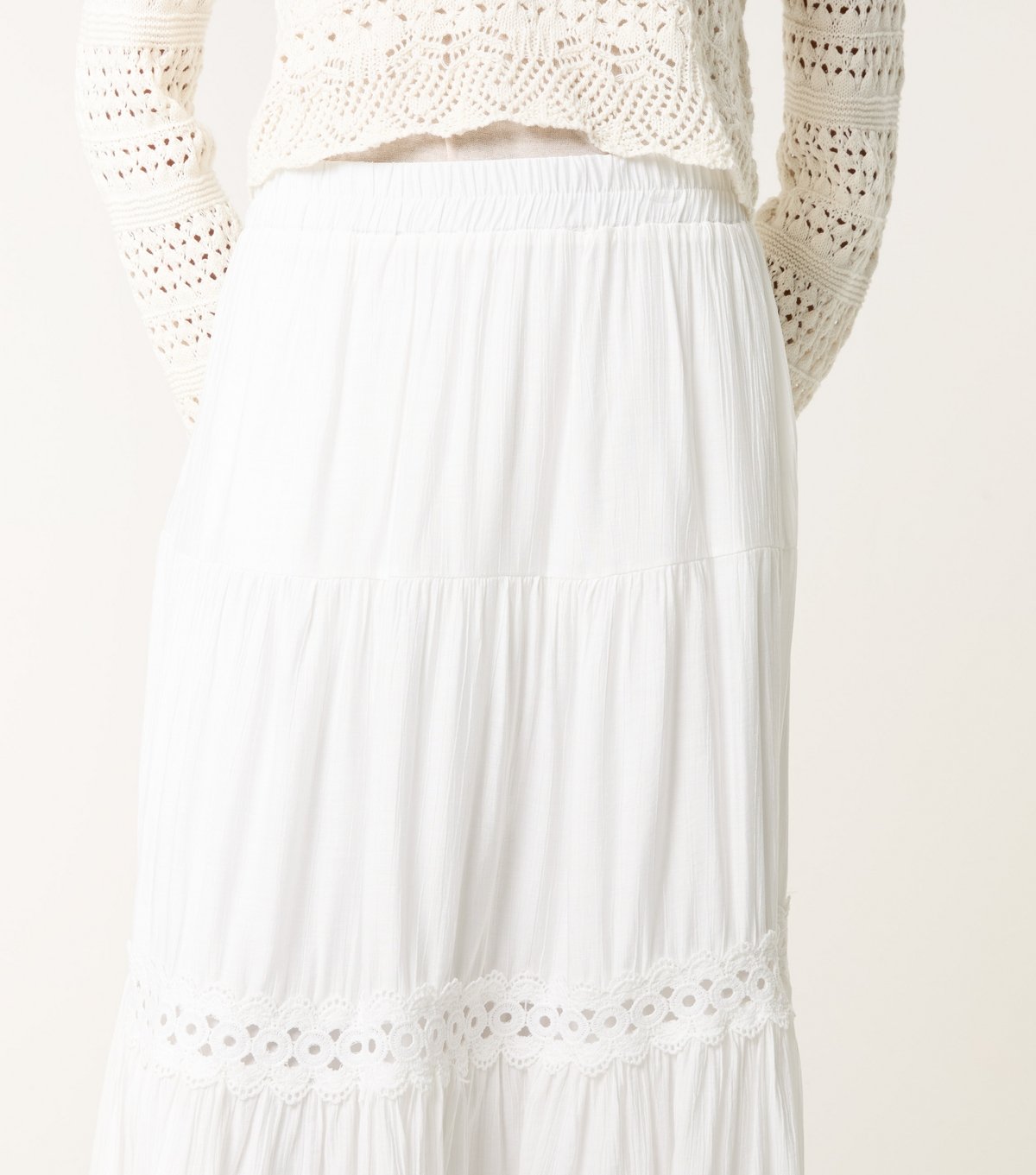 Blue Vanilla Women's White Lace Trim Tiered Skirt Blue Vanilla New Look - 3