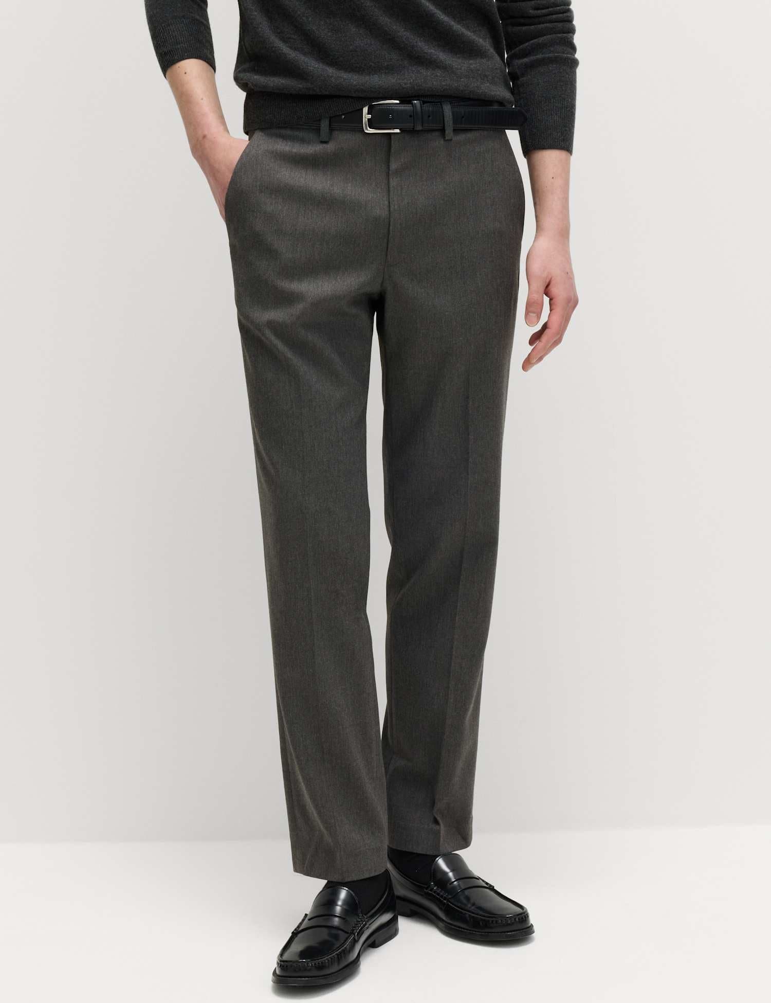 Marks & Spencer M&S Regular Fit Smart Stretch Trousers Charcoal