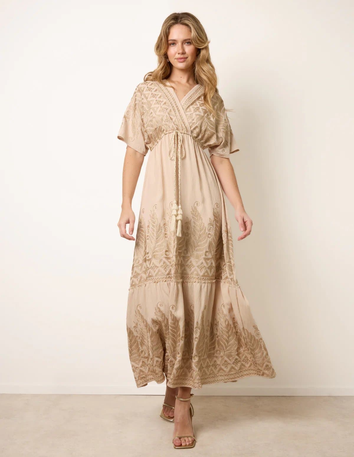 Blue Vanilla Metallic Embroidered Maxi Dress