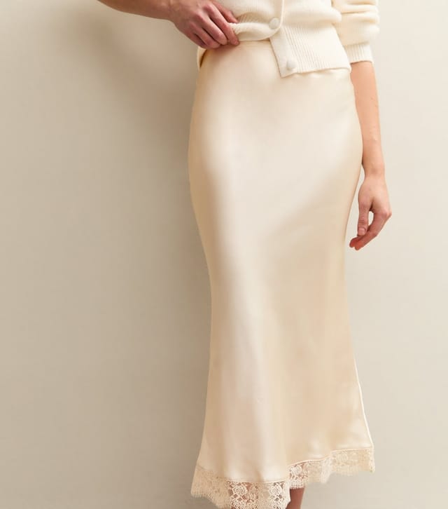 New Look Women's Cream Lace Trim Midi Satin Skirt New Look - 2