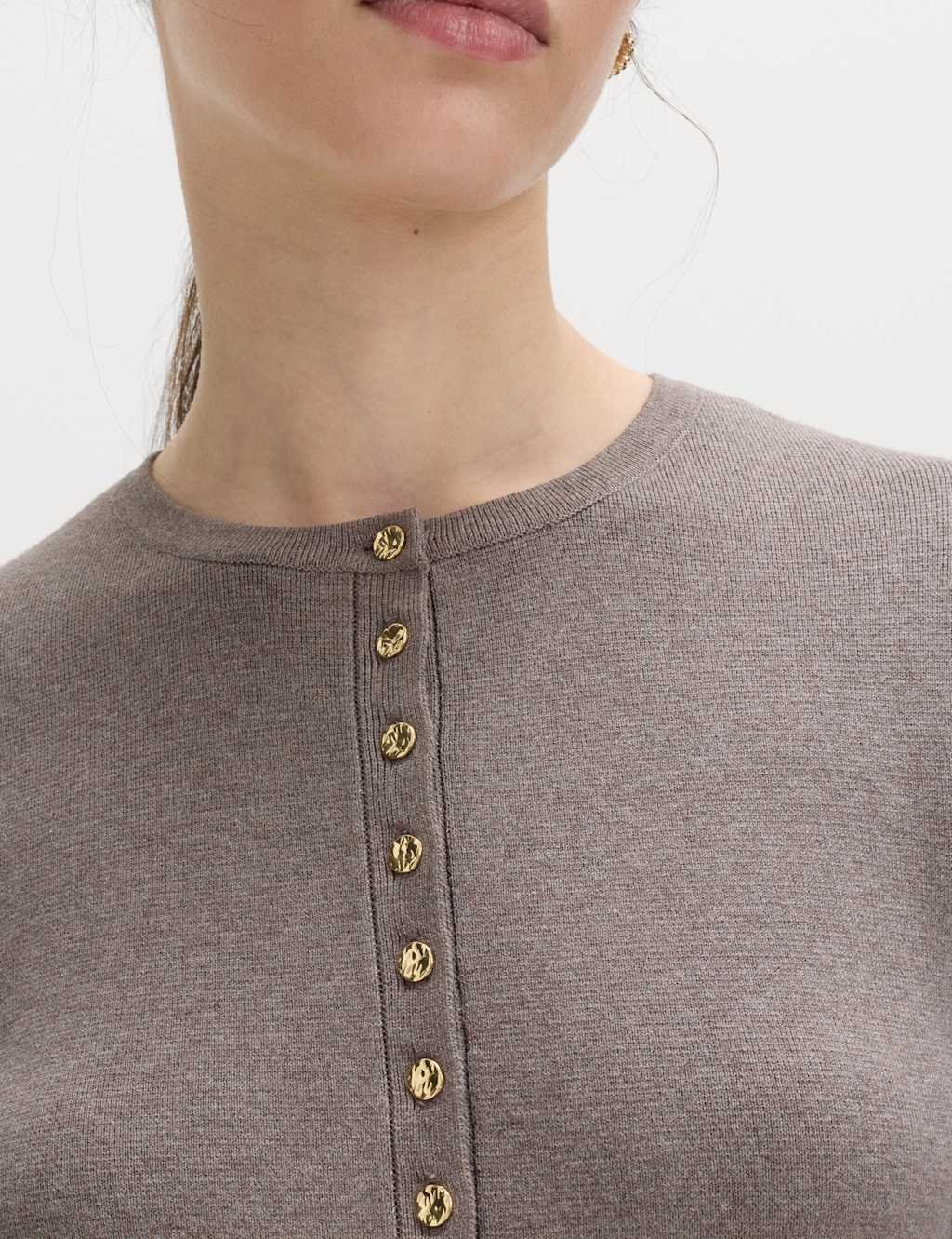 Marks & Spencer M&S Crew Neck Peplum Slim Fit Cardigan Nutmeg - 2