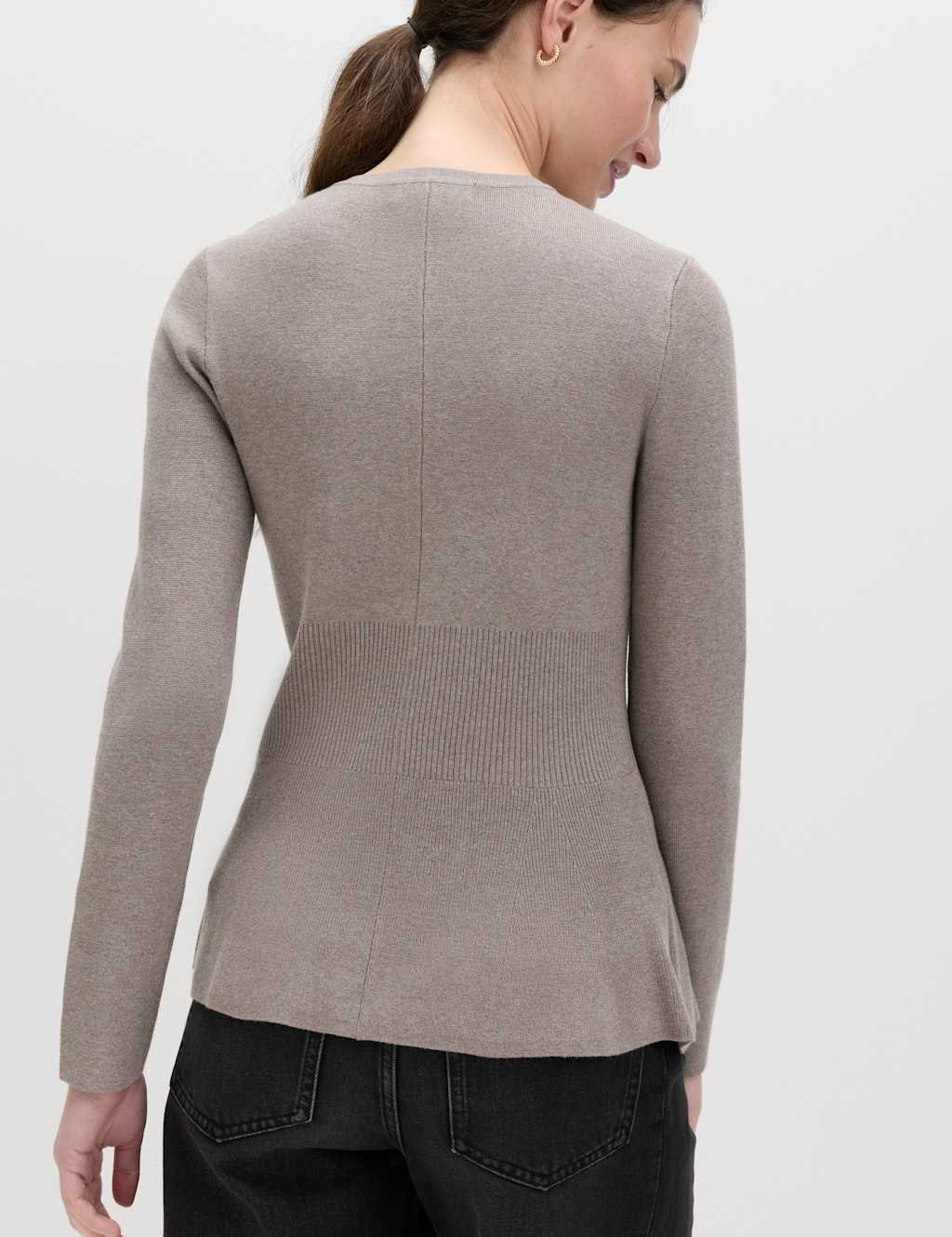 Marks & Spencer M&S Crew Neck Peplum Slim Fit Cardigan Nutmeg - 4