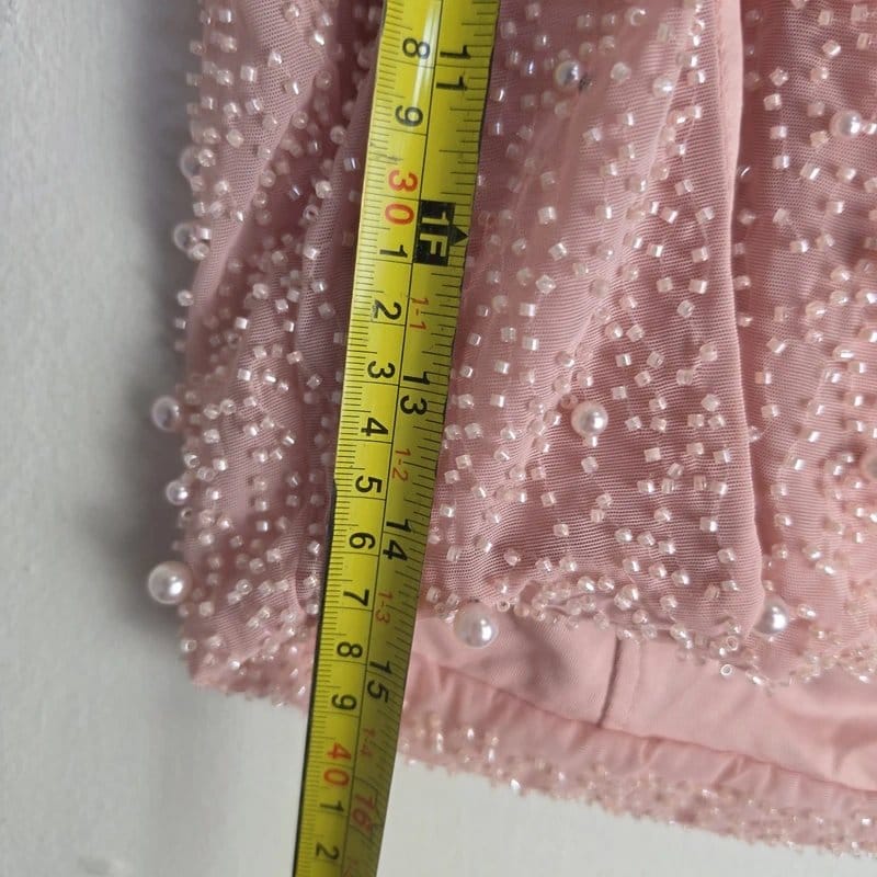 Oh Polly Embellished Blush Pink High Waist Thigh Split Mini Skirt