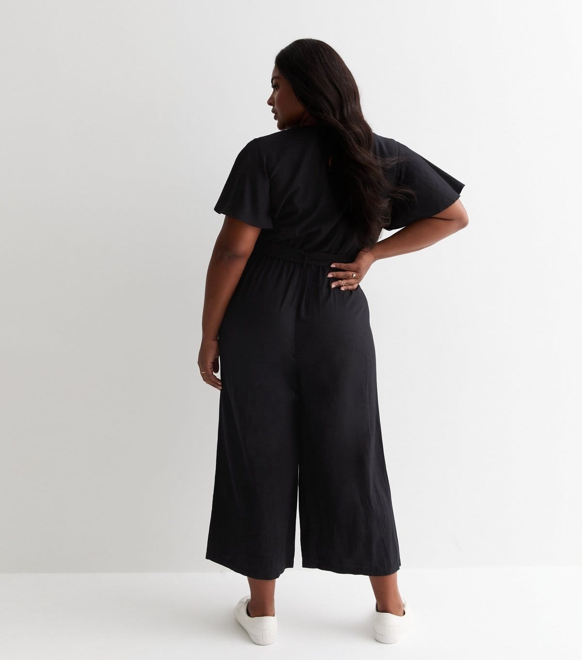 New Look Women's Plus Size Black Belted Wrap Wide Leg Jumpsuit Curves New Look - 4