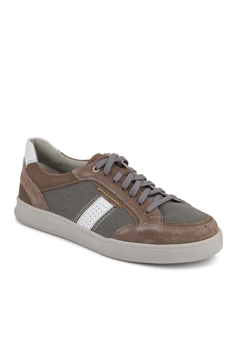 Pavers Pavers Men's Wide-Fit Leather Laced Trainers in Grey