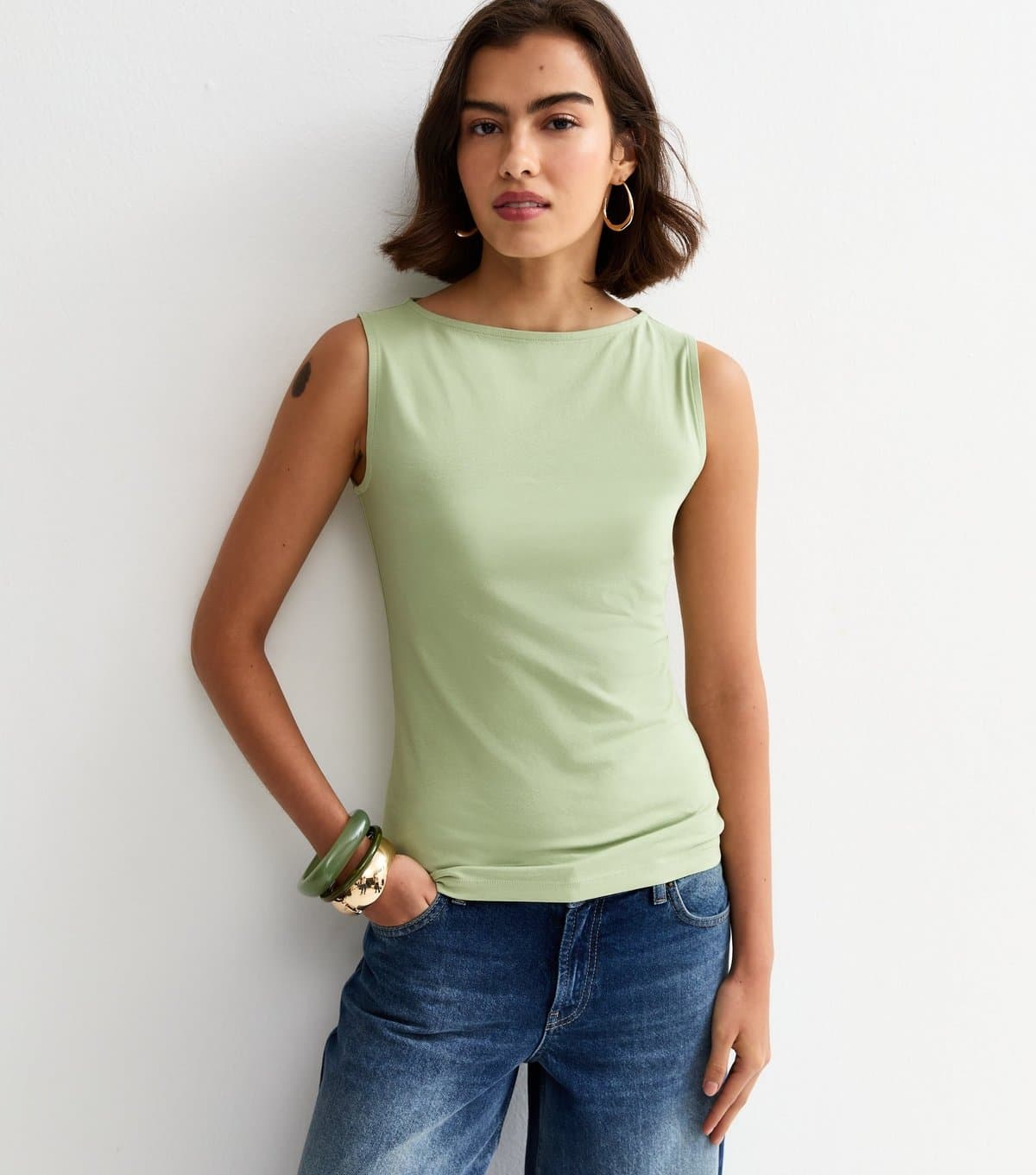 New Look Women's Green Slash Neck Vest Top New Look