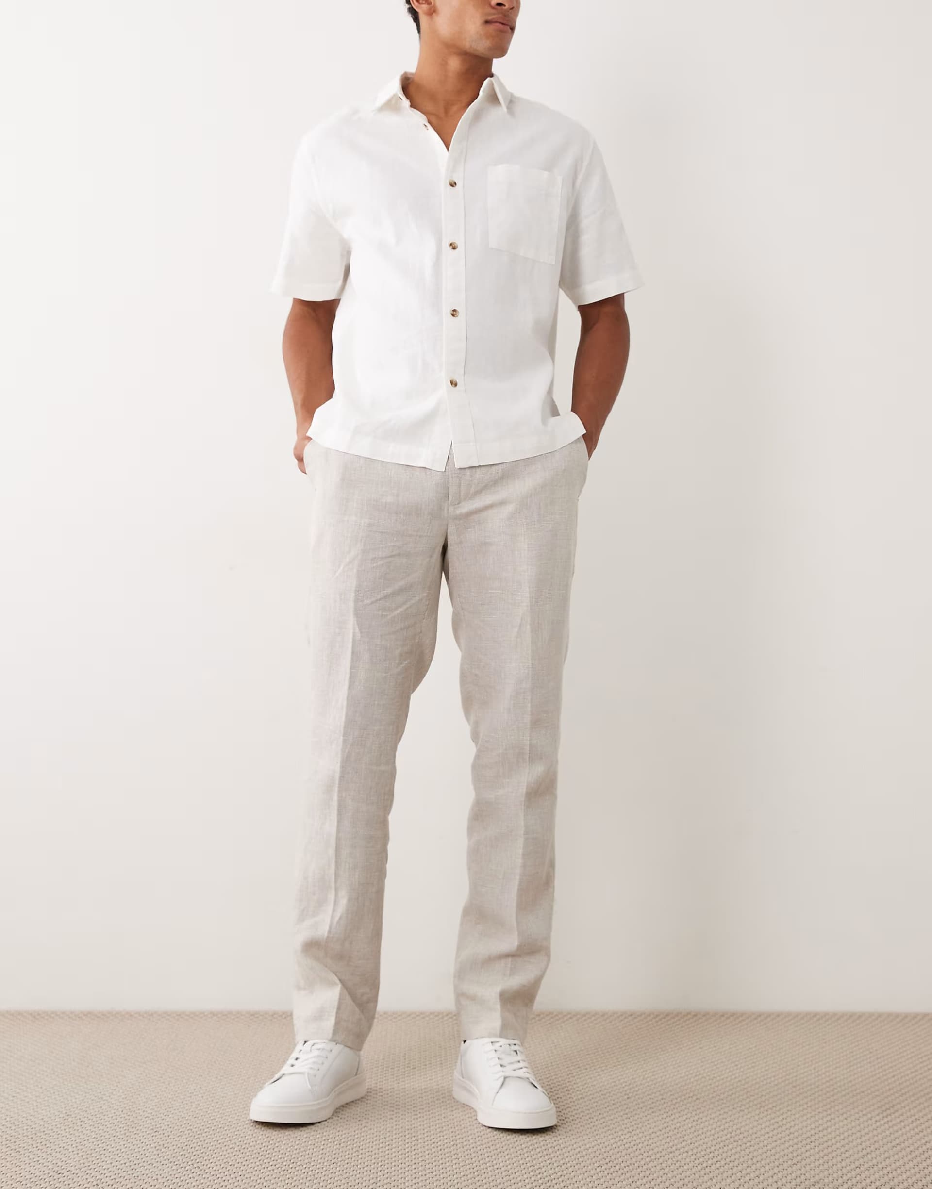 ASOS Mango Linen Straight Fit Tailored Trouser in Ecru