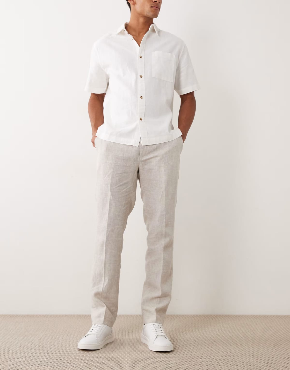 ASOS Mango 100% linen straight fit tailored trouser in ecru - 1