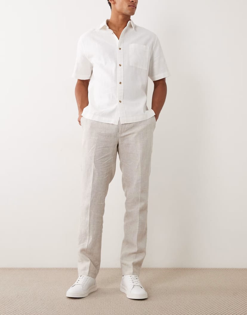 ASOS Mango 100% linen straight fit tailored trouser in ecru - 1