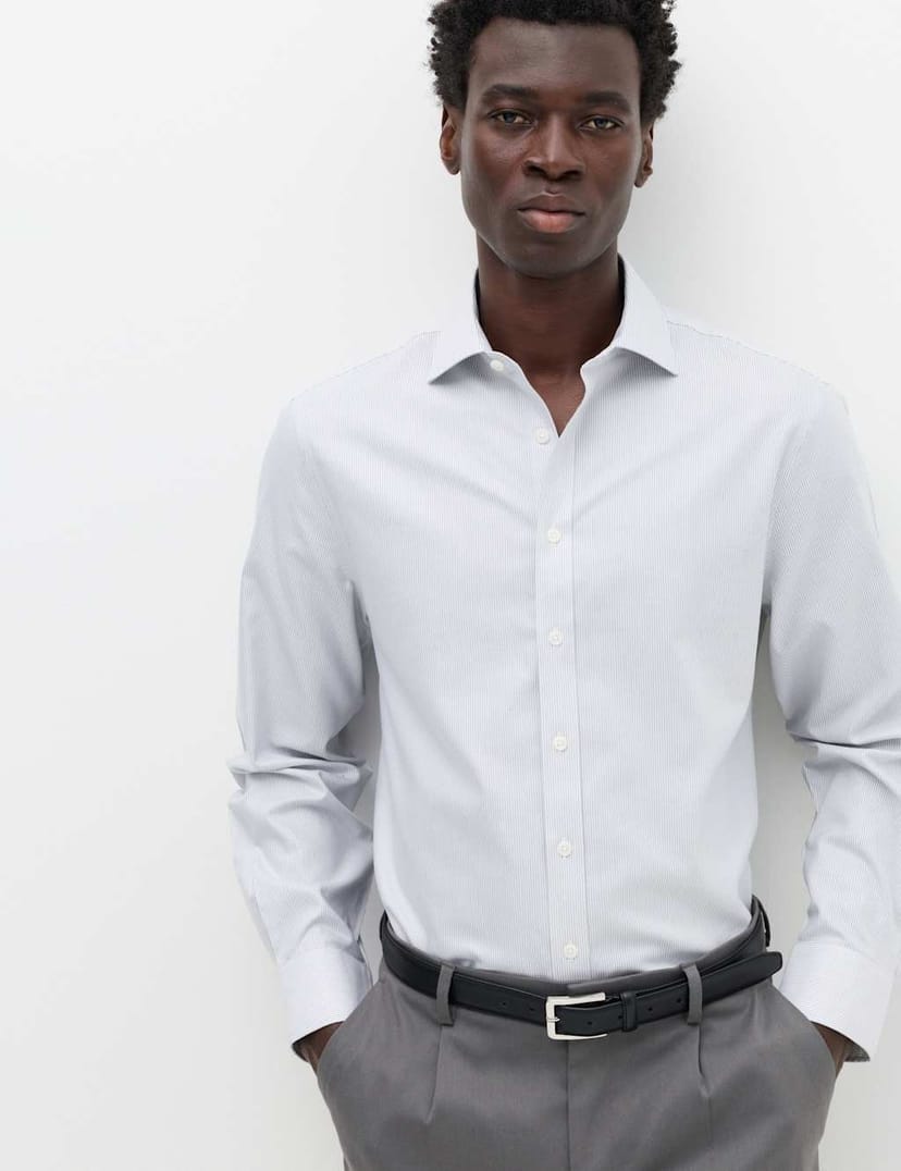Marks & Spencer M&S Regular Fit Ultimate Non Iron Striped Shirt Grey Mix - 1