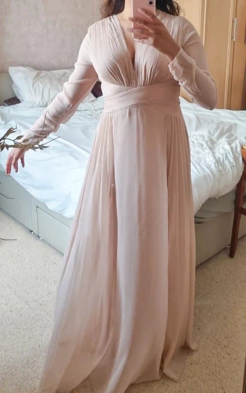 ASOS Design Light Nude Pink Chiffon Maxi Dress With Ruched Waist