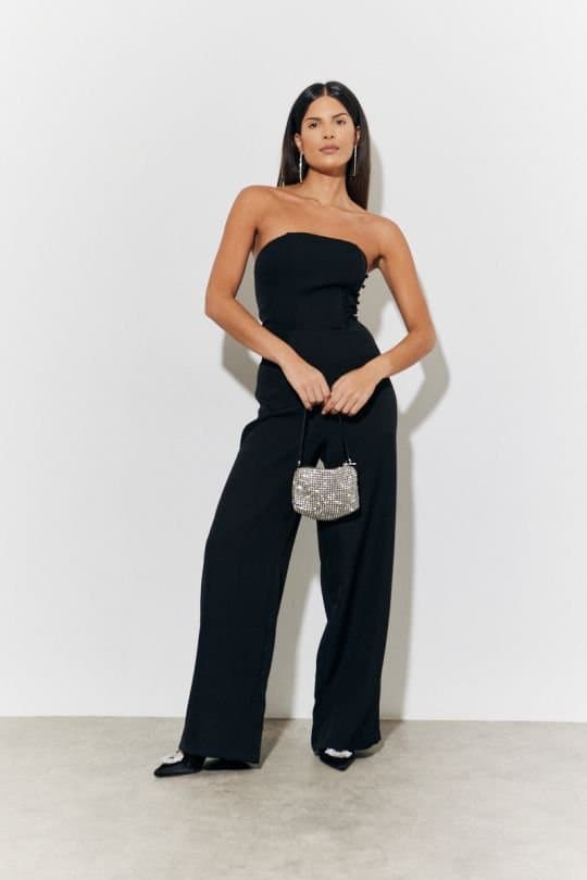 In The Style In The Style Black Strappy Wide Leg Jumpsuit